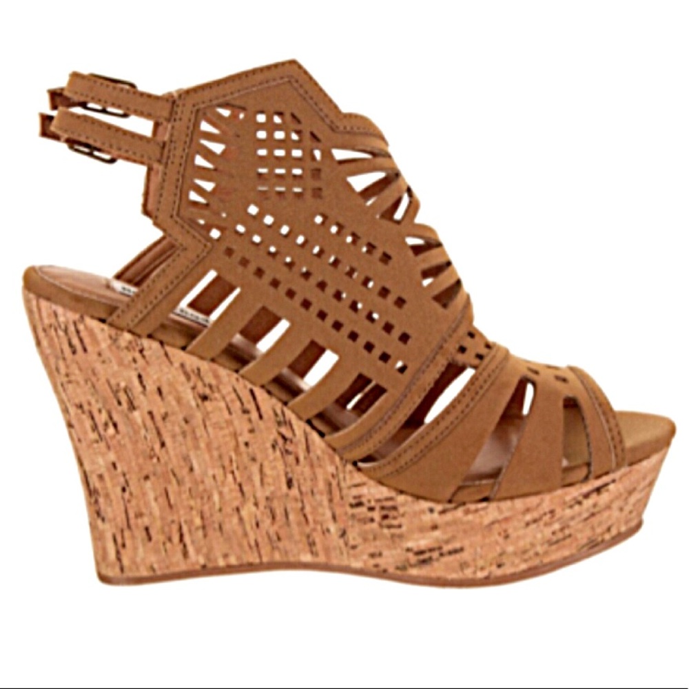 Buckle Tan Suede Laser Cut Wedge! NEW!